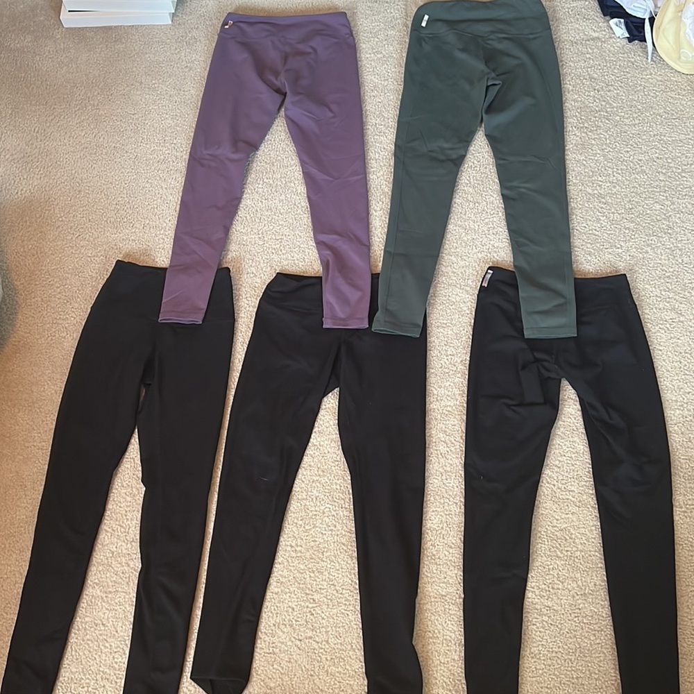5 Pairs of Z by Zella Leggings!  3 Black, 1 Green, 1 Purple  Size Small and XS